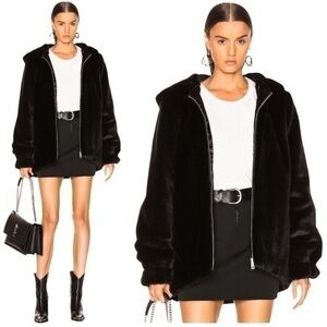 Helmut Lang Oversized Faux Mink Fur Black Bomber Jacket NWT